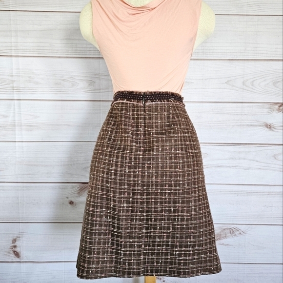 Rebecca Taylor Tweed and Bow Mini Skirt in Brown and Pink Plaid Size 2 - Picture 3 of 10